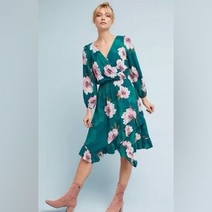 Anthropologie Tracy Reese Aleah Green Floral Faux Wrap Dress XL NWT
